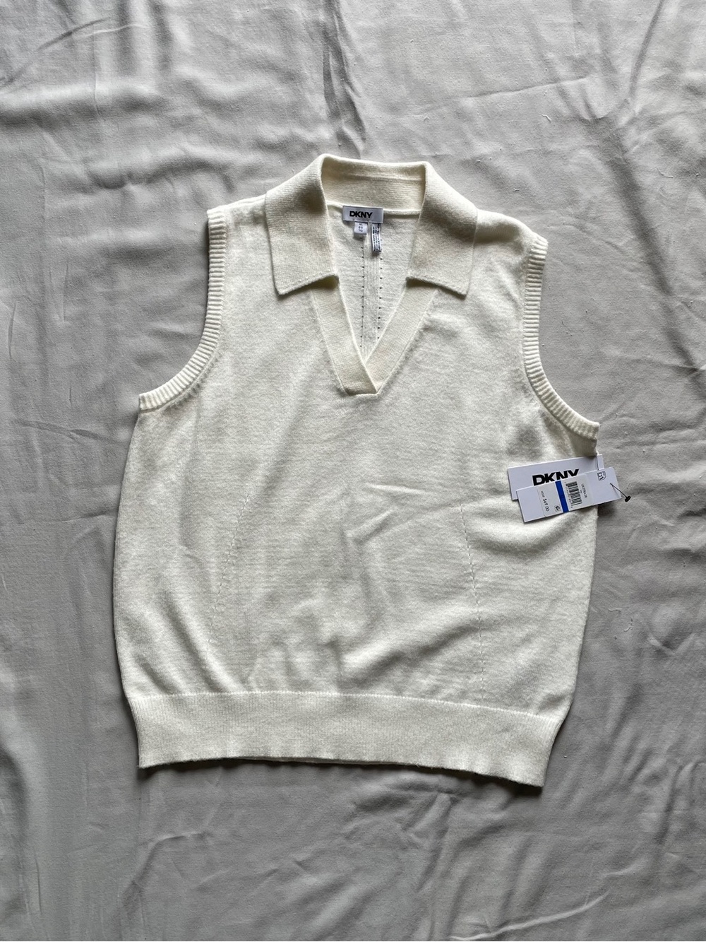 DKNY Cream V-Neck Knit Polo Sweater Vest